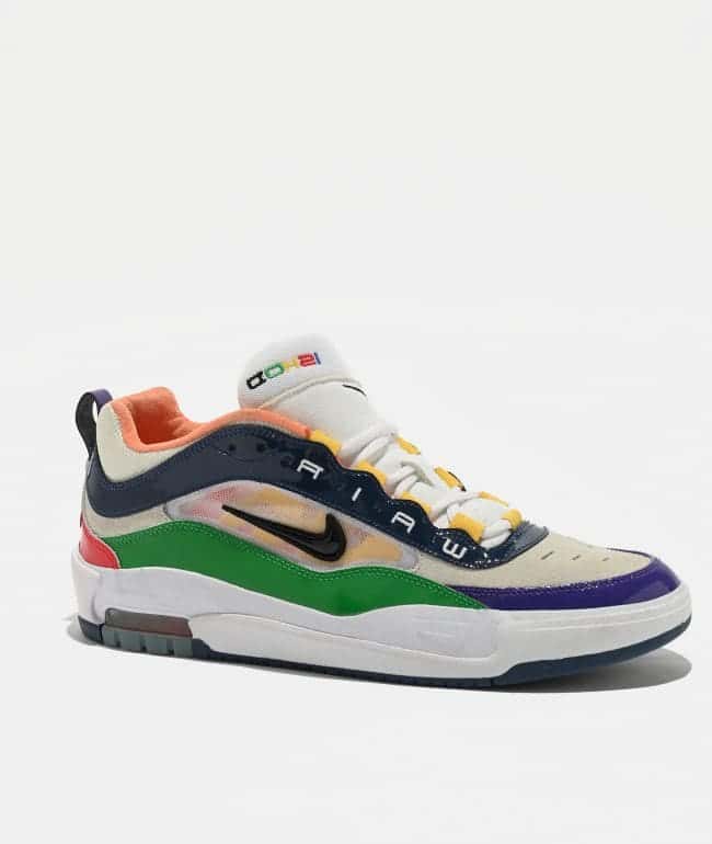 Zapatilla de skate Nike SB Air Max Ishod PRM Billiards multicolor, con charol verde, azul marino y violeta, puntera de gamuza y Swoosh negro